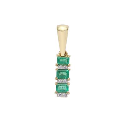 Brazilian Emerald Pendant with White Zircon in 9K Gold 0.26ct