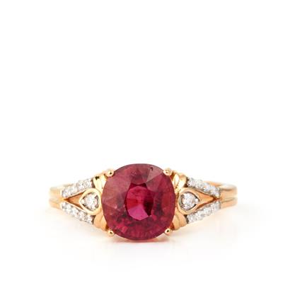 Brazilian Rubellite Ring with Diamonds in 18K Gold 2.50cts