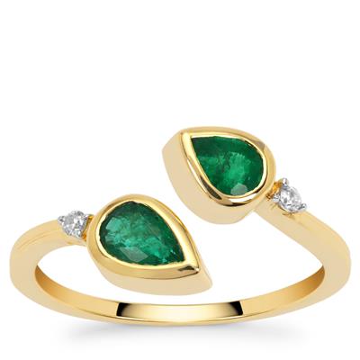 Zambian Emerald Ring with White Zircon in 9K Gold 0.70ct