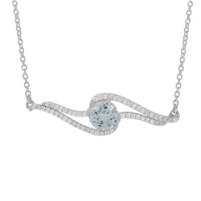 Sky Blue Topaz Necklace with White Zircon in Sterling Silver 3.59cts