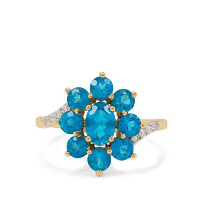  Vivid Blue Apatite Ring with White Zircon in 9K Gold 2cts