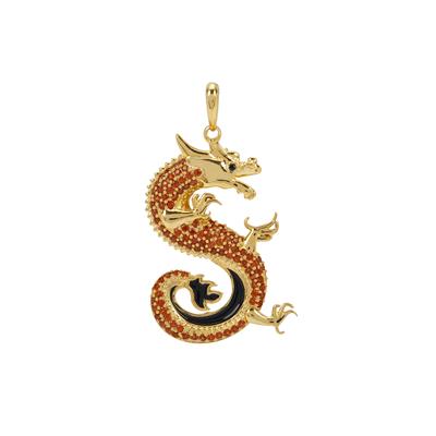 'The Dragon Kiss' Black Spinel Pendant with Rhodolite  Garnet in Gold Plated Sterling Silver 0.65ct
