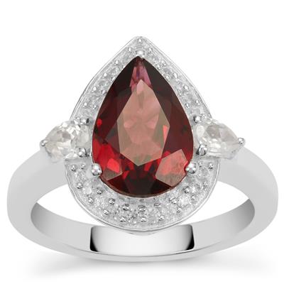 Umbalite Garnet Ring with White Zircon in Sterling Silver 4cts