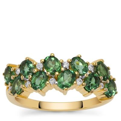 Itatiaia Blue Green Tourmaline Ring with White Zircon in 9K Gold 1.85cts