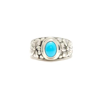 Sleeping Beauty Turquoise Balinese Floral Ring in Sterling Silver 1.15cts