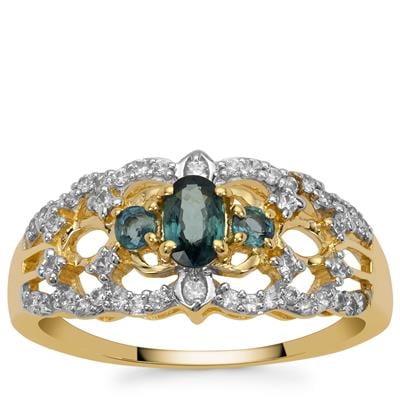 Australian Teal Sapphire Ring with White Zircon in 9K Gold 0.95cts