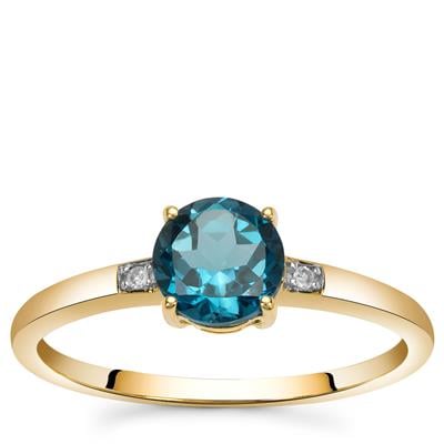 Blue Topaz & Diamond 9K Gold Ring