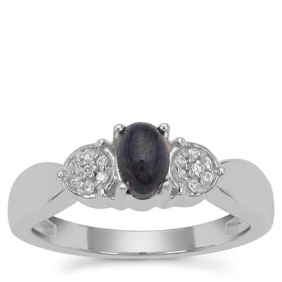 Blue Star Sapphire Ring with White Zircon in Sterling Silver 2.08cts
