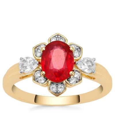 Malagasy Ruby Ring with White Zircon in 9K Gold 2.50cts