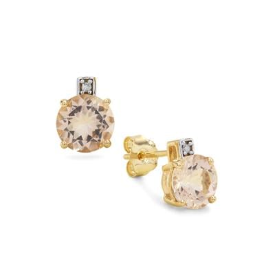 Peach Morganite Earrings with Diamonds in 9K Gold 1.40cts