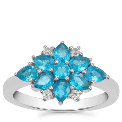 Vivid Blue Apatite Ring with White Zircon in Sterling Silver 1.50cts