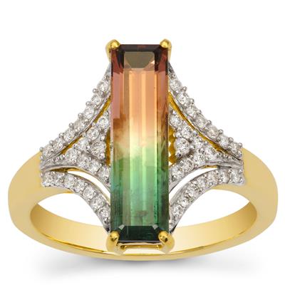 Watermelon Tourmaline Ring with Diamond in 18K Gold 2.63cts