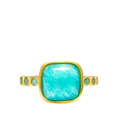 Amazonite Ring with Green Apatite in Gold Tone Sterling Silver 3.35cts