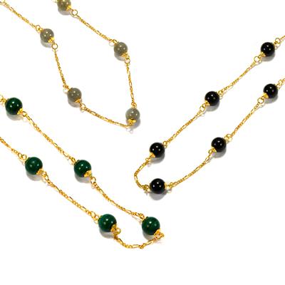 Silver Great Southern Gathering (GSG) Collar Necklace with Black Agate and store Golden Jade Beads, Anodized Aluminum Rings, Lobster Clasp, 19-21