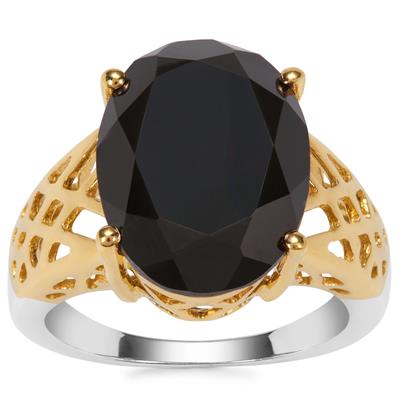 Black Spinel Ring in Two Tone Gold Plated Sterling Silver 9cts