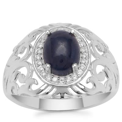 Ceylon Blue Sapphire Ring with White Zircon in Sterling Silver 3.20cts