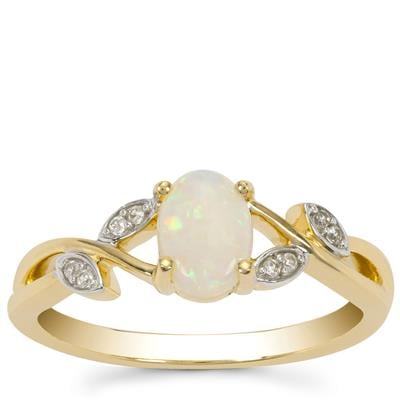 Coober Pedy Opal Ring with White Zircon in 9K Gold 0.50cts