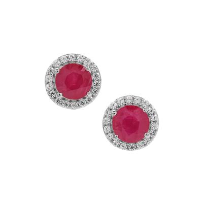 Kenyan Ruby Earrings with Natural Zircon in Platinum Plated Sterling Silver 2.48cts