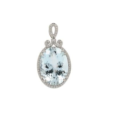 Aquamarine Pendant with Diamonds in Platinum 950 14.86cts