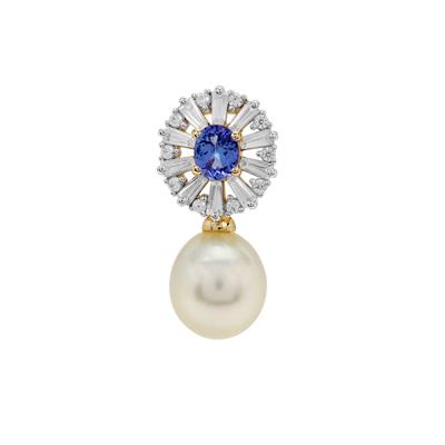 South Sea Cultured Pearl, AA TanzanitePendant with White Zircon in 9K Gold 8 MM)