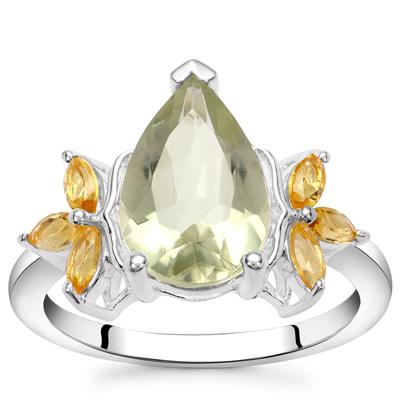 Prasiolite Amethyst Ring with Rio Golden Citrine in Sterling Silver 3cts