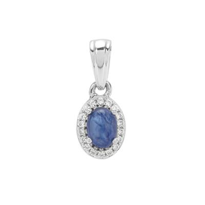 Burmese Blue Sapphire Pendant with White Zircon in Sterling Silver 0.80ct