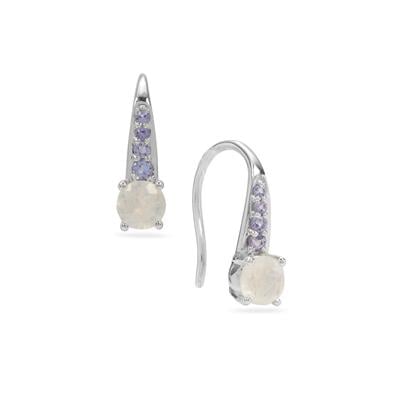 Rainbow Moonstone Earrings with Tanzanite in Sterling Silver 1ct