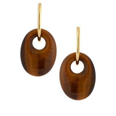 Yellow Tiger's Eye Earrings in Gold Tone Sterling Silver 26.40cts