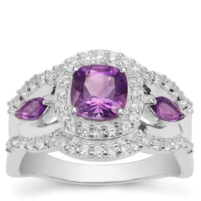 Zambian Amethyst Ring with White Zircon in Sterling Silver 2.40cts