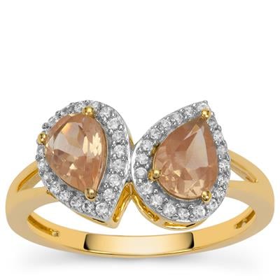 Oregon Sunstone Ring with White Zircon in 9K Gold 1.55cts