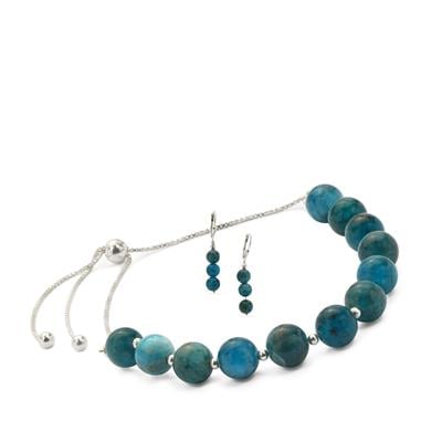 Neon Apatite Set Of Earrings and Slider Bracelet in Sterling Silver 63cts