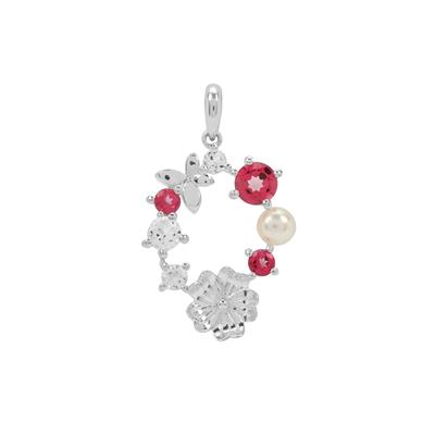 Mystic Pink, White Topaz Pendant with Kaori Cultured Pearl in Sterling Silver 1.45cts