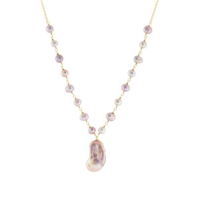 Naturally Lavender Fireball Baroque Pearl Gold Tone Sterling Silver Necklace 