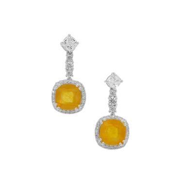 Yellow Sapphire Earrings with White Zircon in Sterling Silver 8.45cts (F)