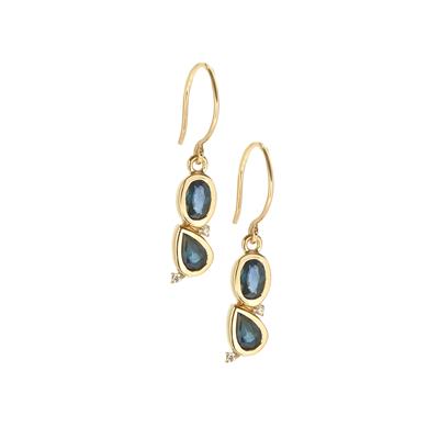 Nigerian Blue Sapphire Earrings with White Zircon in 9K Gold 1.58cts