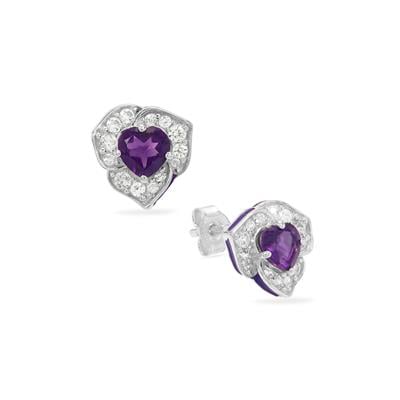 Ametista Amethyst Earrings with White Zircon in Sterling Silver 1.50cts