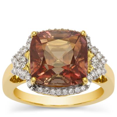 Pink Diaspore Ring with Diamond in 18K Gold 9.21cts 