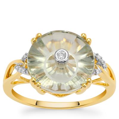 Lehrer TorusLens Prasiolite Ring with Diamond in 9K Gold 4.20cts