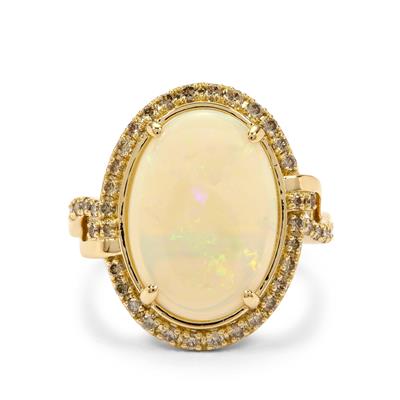 Coober Pedy Opal Ring with Argyle Cognac Diamonds in 18K Gold 3.54cts