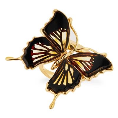 Baltic Ombre Amber Butterfly Ring in Gold Tone Sterling Silver 