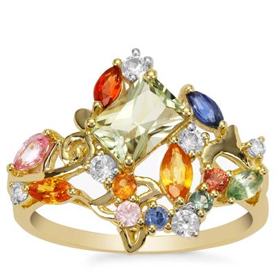 Csarite®, Multi-Colour Sapphire Ring with White Zircon in 9K Gold 2.30cts