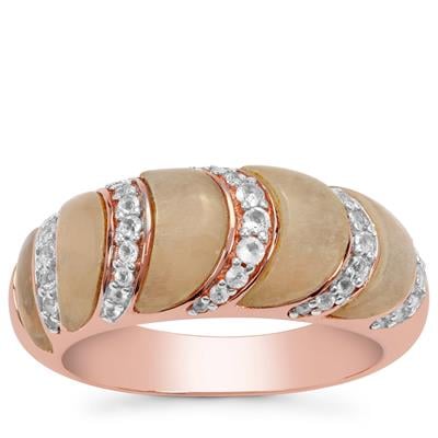 Moonstone Ring with White Topaz in Rose Gold Plated Sterling Silver 2.75cts