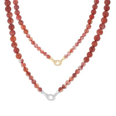 Fire Nanhong Agate Graduated Necklace with White Topaz in Sterling Silver 200cts