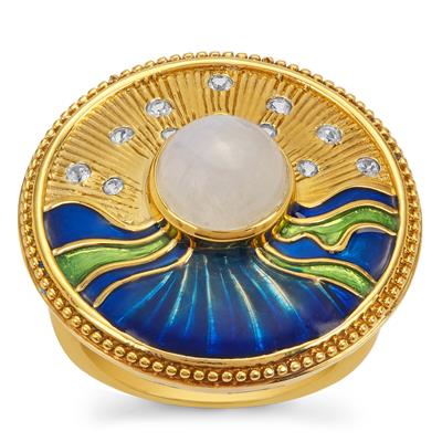 Rainbow Moonstone Ring with White Topaz in Gold Plated Sterling Silver 2.60cts
