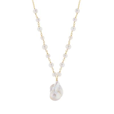 Freshwater Cultured Pearl Necklace in Gold Tone Sterling Silver 