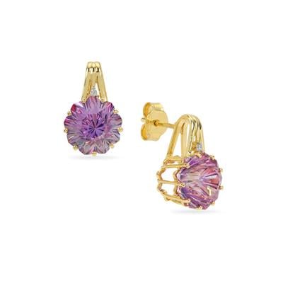 Lehrer Nine Pointed Star Kaleidos Pink Topaz Earrings with Diamonds in 9K Gold 9.90cts