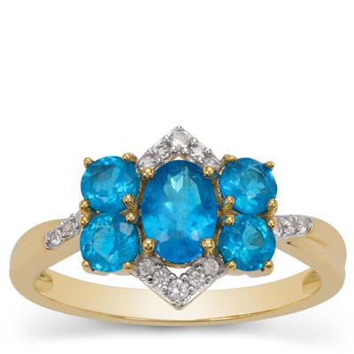 Neon Apatite Ring with White Zircon in 9K Gold 1.45cts