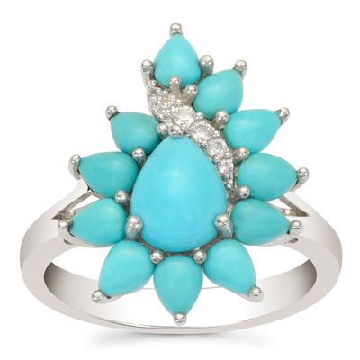 Sleeping Beauty Turquoise Ring with White Zircon in Sterling Silver 2.70cts