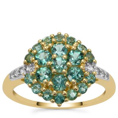 Indicolite Ring with White Zircon in 9K Gold 1.35cts