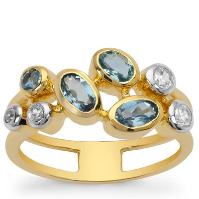 Nigerian Aquamarine Ring with White Zircon in 9K Gold 0.95ct